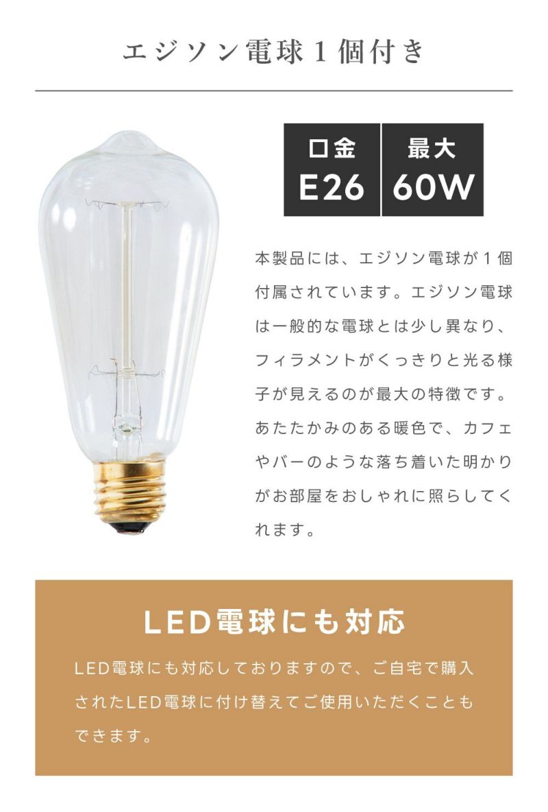 メッシュシェード ライト 1灯 照明 エジソン球 電球付き 照明器具 ホワイト ブラック2カラー｜Rigel