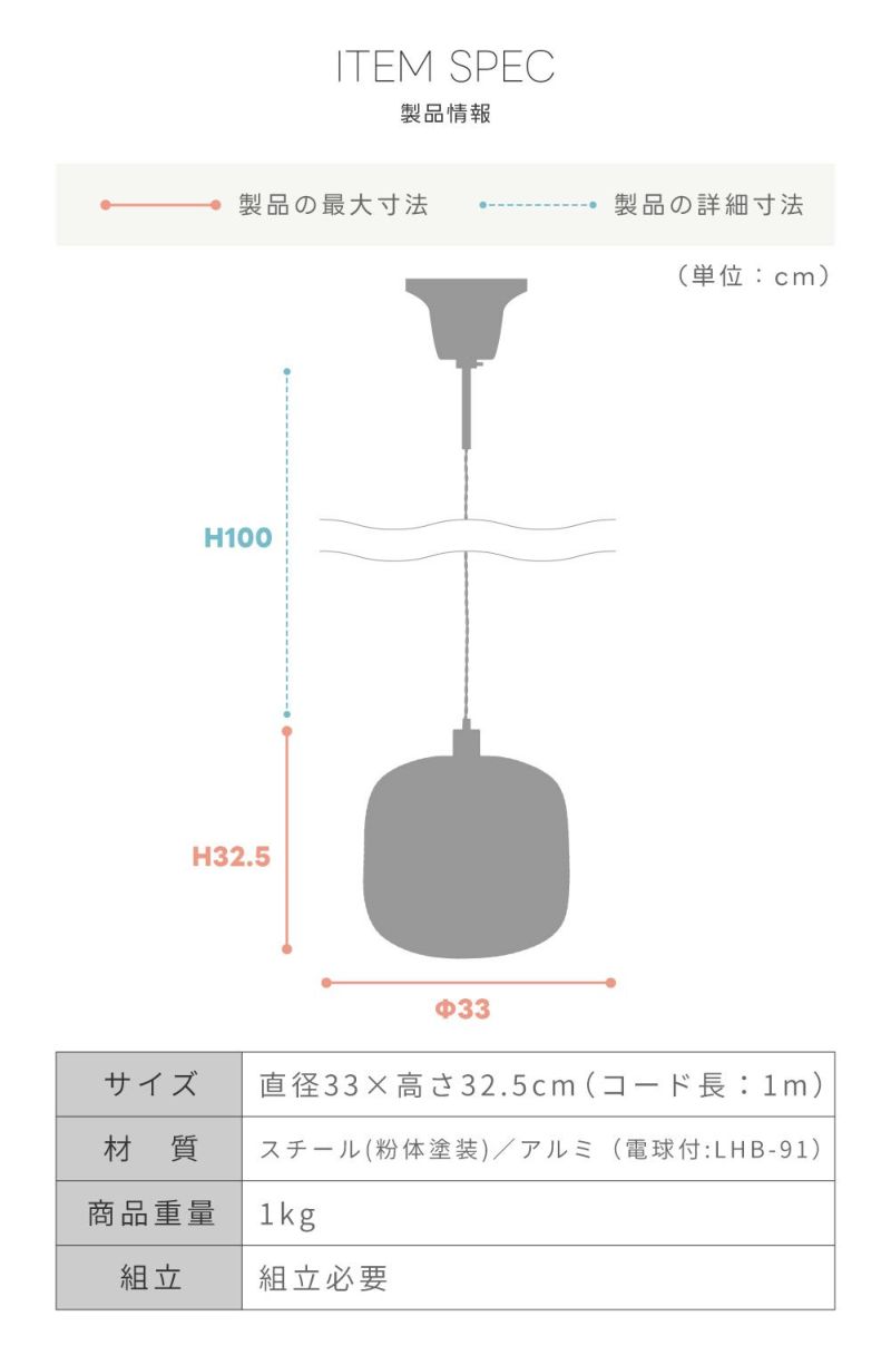 メッシュシェード ライト 1灯 照明 エジソン球 電球付き 照明器具 ホワイト ブラック2カラー｜Rigel