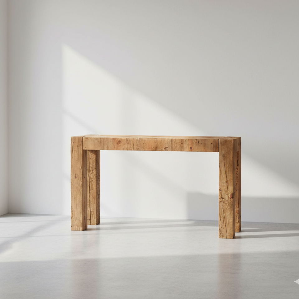 パイン材の古材をそのまま活かしたテーブル コンソールテーブル デスク 幅117cm 玄関 スリム 木製 おしゃれ 北欧｜Resina